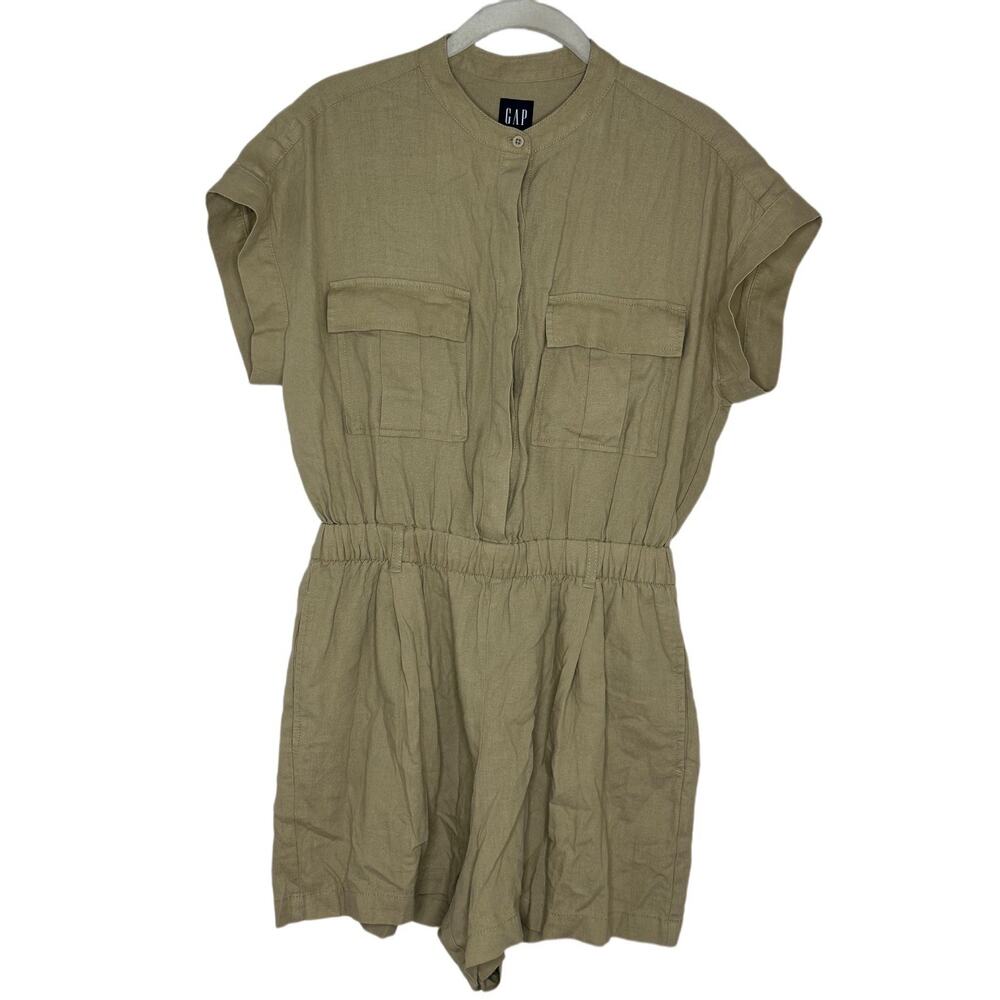 Gap Women’s Iconic Khaki Tan Linen Blend Utility Romper Sz XS NWT - Picture 1 of 5